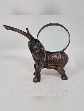 Vintage Bronze Elephant Sculpture With Magnifying Glass